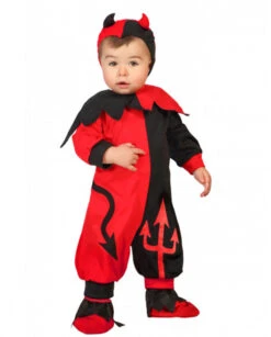 Déguisement Halloween Bébé Diable Bicolore Rouge Et Noir Avec Bonnet