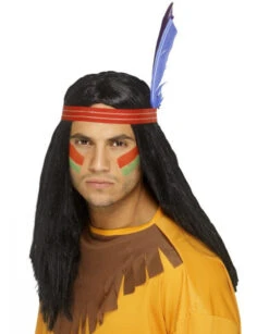 Perruque Indien Avec Bandeau Et Plume Pour Adulte